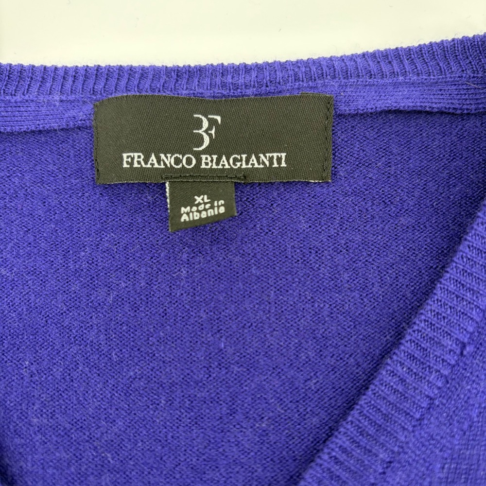 FRANCO BIAGIANTI Mens xl Purple V-Neck Long Sleeve Knit Pullover Wool Sweater - Picture 2 of 9